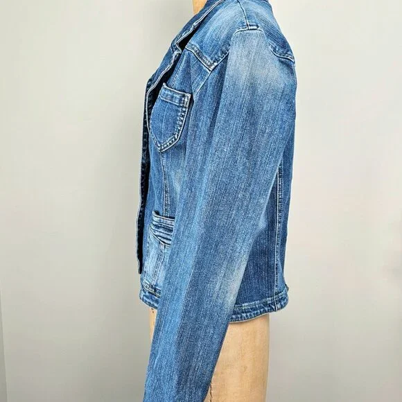 DKNY Jeans Y2K Industrial Chic Tailored Denim Blazer Jacket - Large - Picture 5 of 16